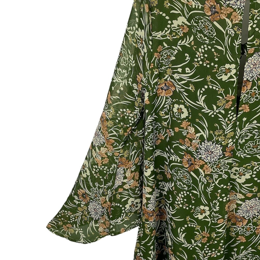 Umgee Dark Floral Bell Sleeve in Olive Green Dress Long Tunic Lined Size S - Picture 4 of 10